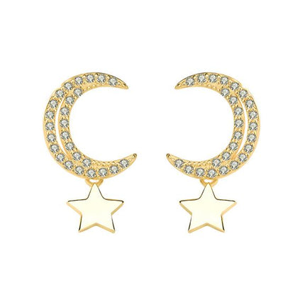 Lune Étoilée – Boucles d’Oreilles Argent 925 & Zircons