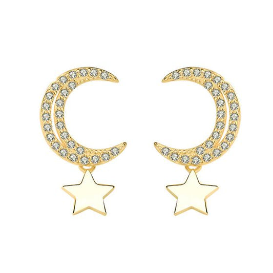 Lune Étoilée – Boucles d’Oreilles Argent 925 & Zircons
