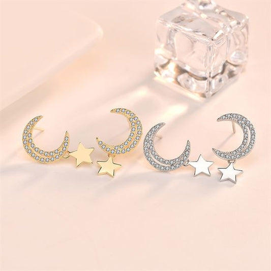 Lune Étoilée – Boucles d’Oreilles Argent 925 & Zircons